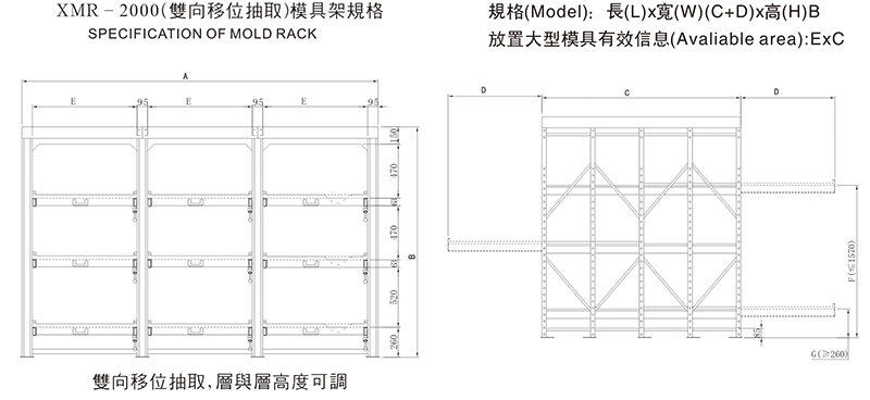 双向清静型抽屉式模具架